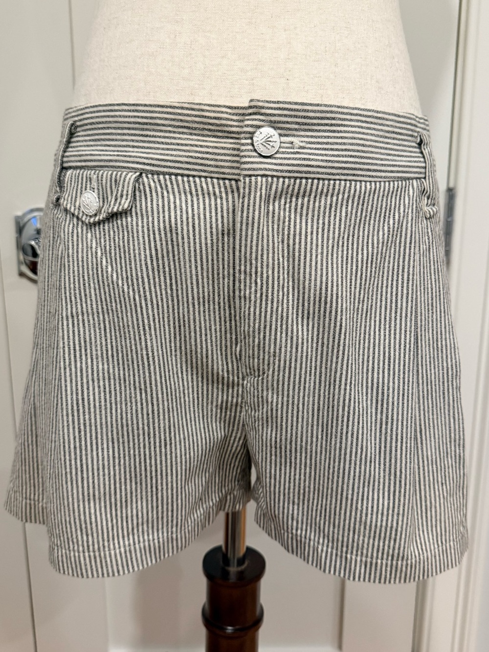 rag & bone Navy and White Striped Cotton Shorts